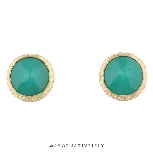 Jane Marie Jewelry - NWT Jane Marie Antique Gold Opal Green Stud Earrings, Teal